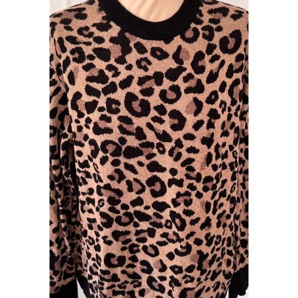 Ava & Viv Sweater 1X Brown Black Cheetah Leopard Print Crewneck - Picture 2 of 8